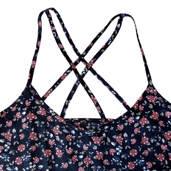 Navy and Pink Flowy Tank Top Spaghetti Strap Women's Medium - Picture 2 of 4